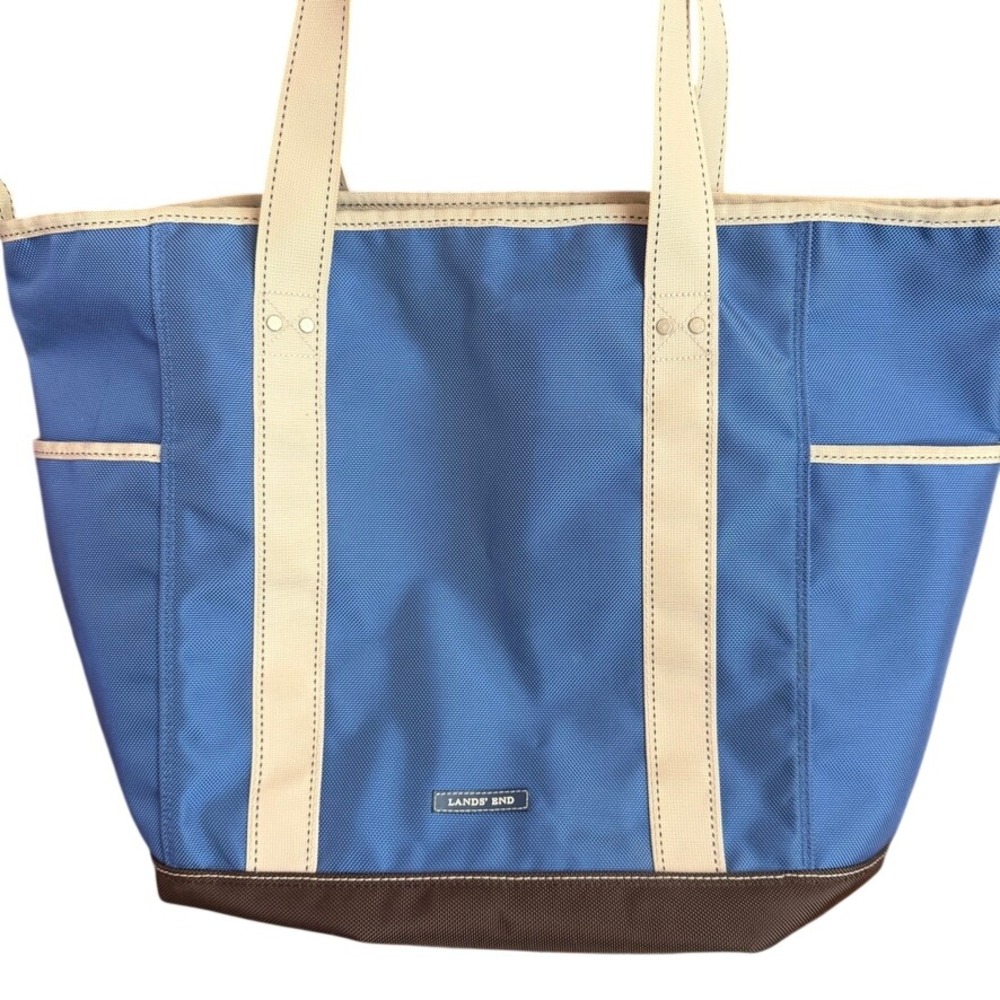 XL Lands End Vintage Blue Multi Pocket Tote Bag